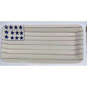 Hartstone Flag Plate Large White Stoneware Rectangular Patriotic Platter USA